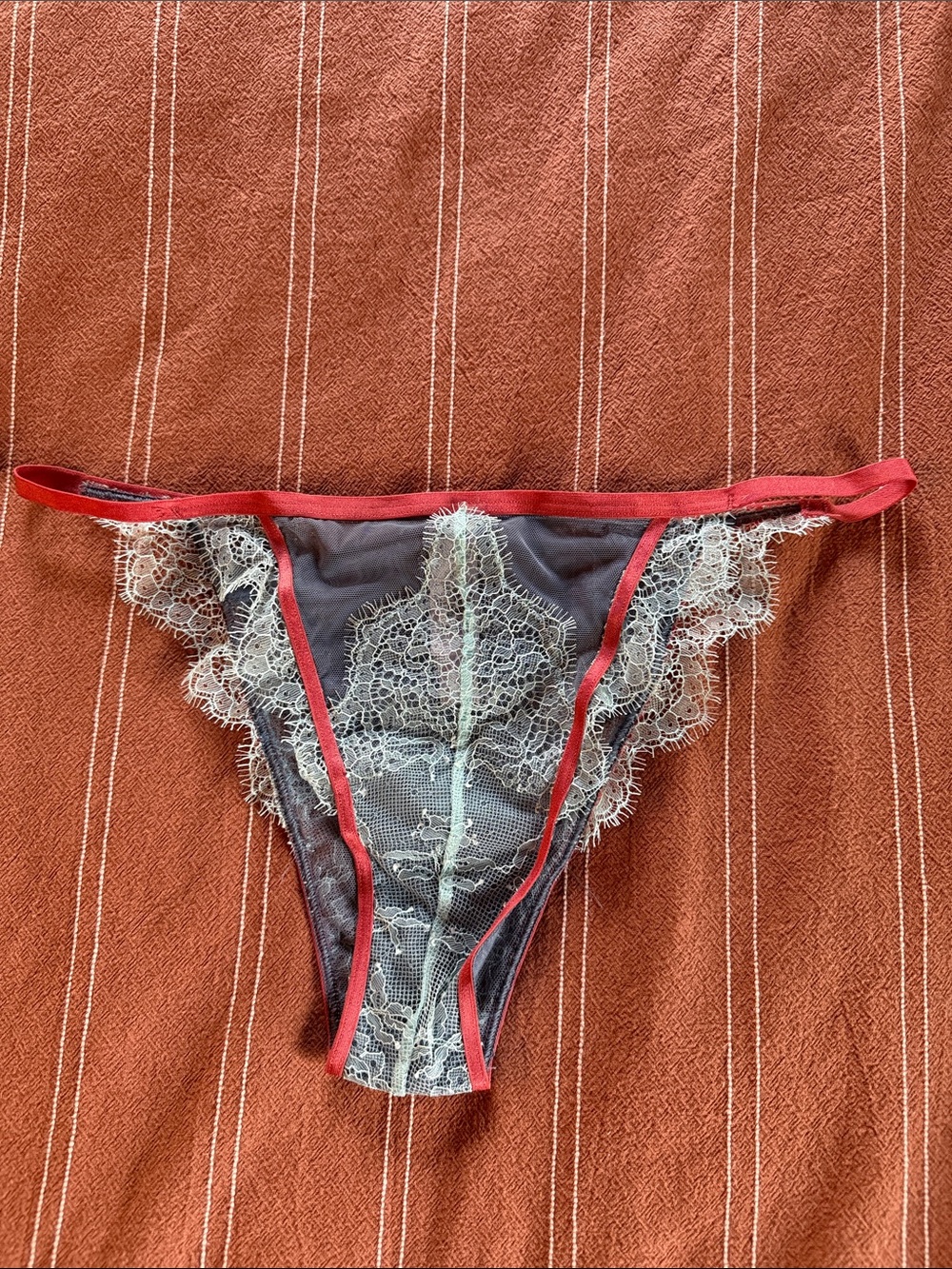 Victoria's Secret Sheer Blue Lace Cheeky with Orange Trim